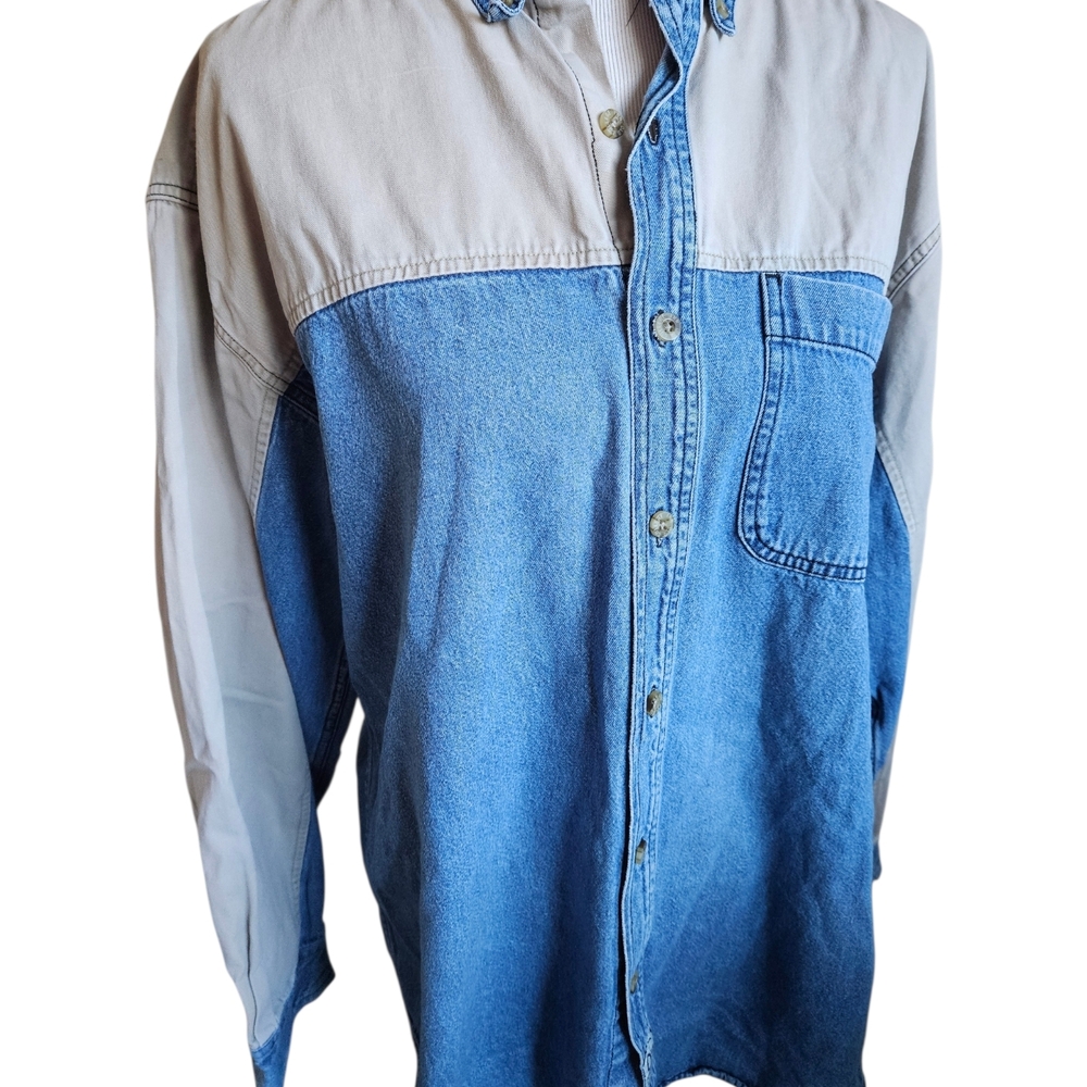 Two-Tone Denim Casual Button Down Shirt